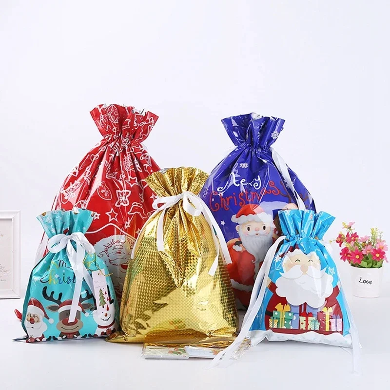 Christmas Gift Bag Pouches Extra Large New Year Gift Candy Bags Laser Printing for Christmas Package Decoration PE Xmas Bag