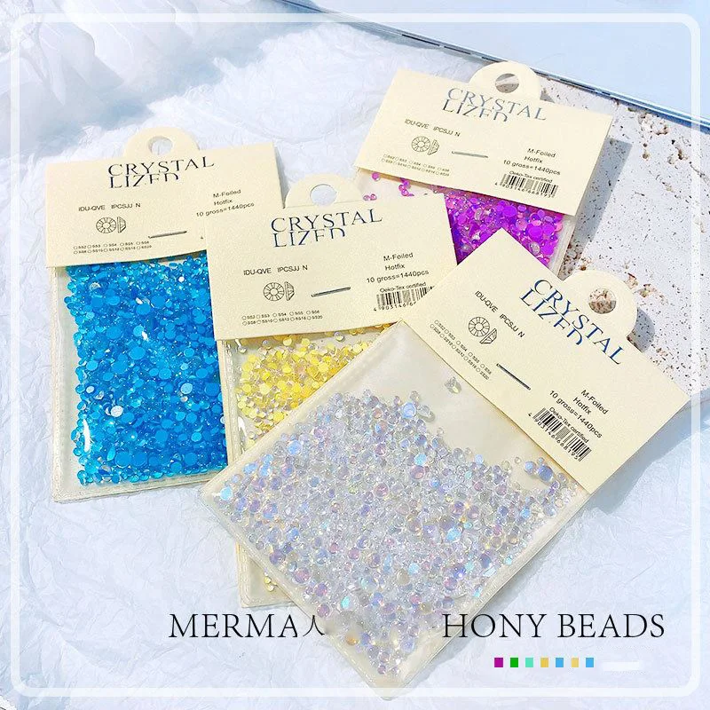 

1440pcs* Mermaid Crystal Beads Nail Rhinestone Colorful Shiny Light-sensitive Glass Beads Flat-back Half Round Bead Nail Art 1*