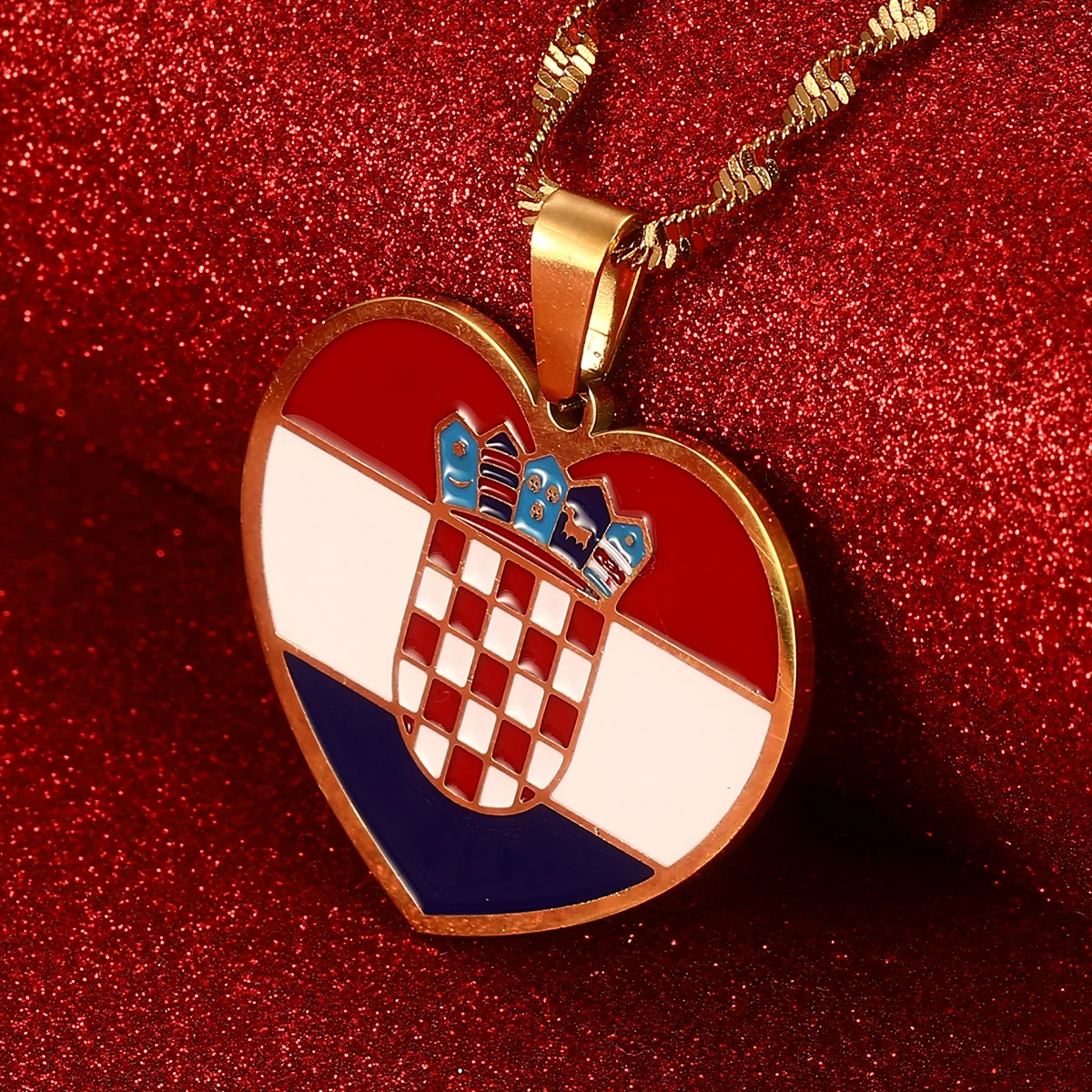 Stainless Steel Croatia Flag Pendant Necklace for Women Men Croatian National Symbol Jewelry 3