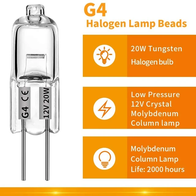 Lampe Halogène Mini Ampoule Halogène Cristal G4 220V/110V,20W,20Pcs