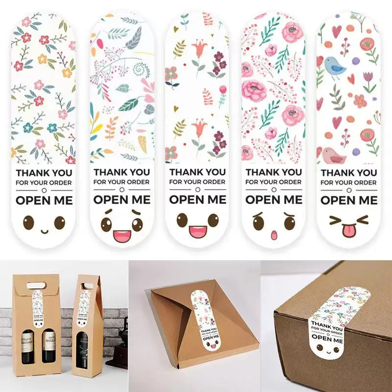 

50-100pcs/pack Cute Thank You Stickers "open Me"Sealing Label Scrapbook for Handmade Gift Package Decoration Stickers Stationery