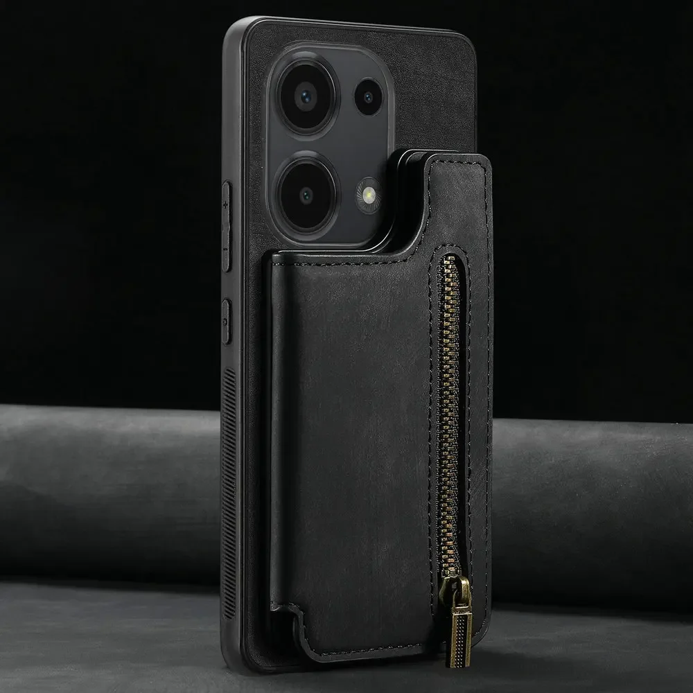 Zipper Leather Wallet Case with Card Holder and Back Cover