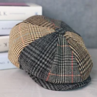 Men Newsboy Hats Wool Autumn Vintage Herringbone Octagon Cap Women Casual Splicing Berets Gatsby Flat Hat 81 2