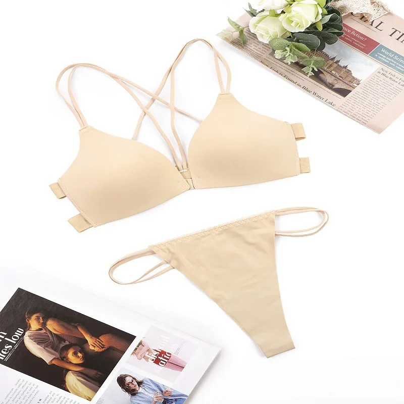 bra and thong set SEVEN WISH The New Front Button Lingerie Sets Breathable Has No Underwire And Sexy Bra Thong Underwear Sets With Anti-Hem bra and underwear set