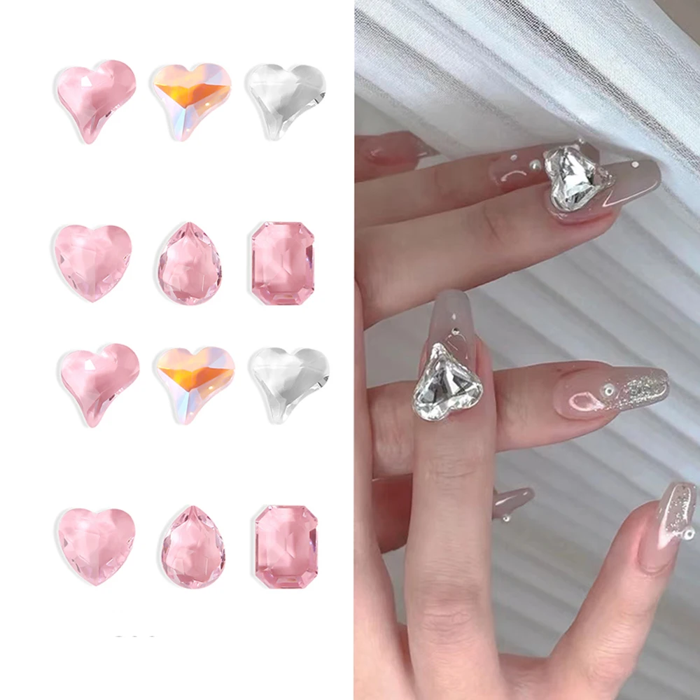 50pcs/pack Pink Heart Nail Gems Rhinestones,Luxury Transparent Crystals for  Nails Art Design Crooked Heart Diamond Nail Jewelry - AliExpress