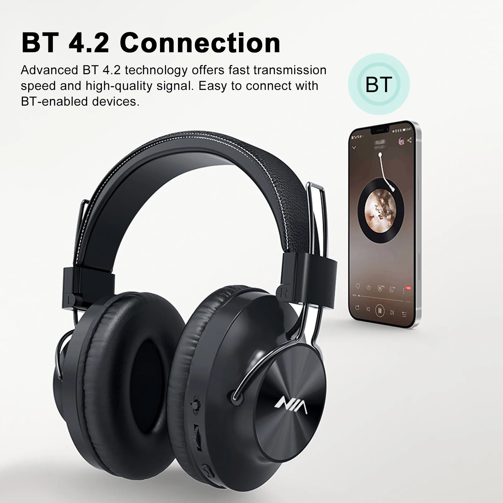 NIA S4000 Wireless BT Over the Ear Hi-Fi Stereo Headphones with Memory Card Player FM Radio Aux In 4 In 1 Headsets 13 Safa07262e19a4b878659fa5af7cc8c76a