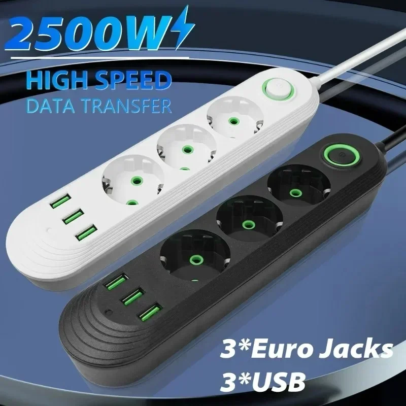 2500W Power Socket Extension Cord AC Type C USB Port Charge 230V Embedded Plug-in Board Home Office