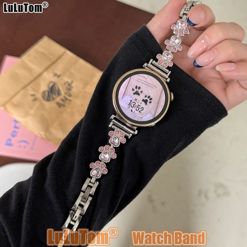 삼성 갤럭시 워치 8 울트라 2 7 6 5 4 44mm 40mm 메탈 스트랩, 화웨이 GT5 프로 42mm 46mm 18mm 20mm 22mm 브레이슬릿용 귀여운 고양이 발 모양 워치밴드