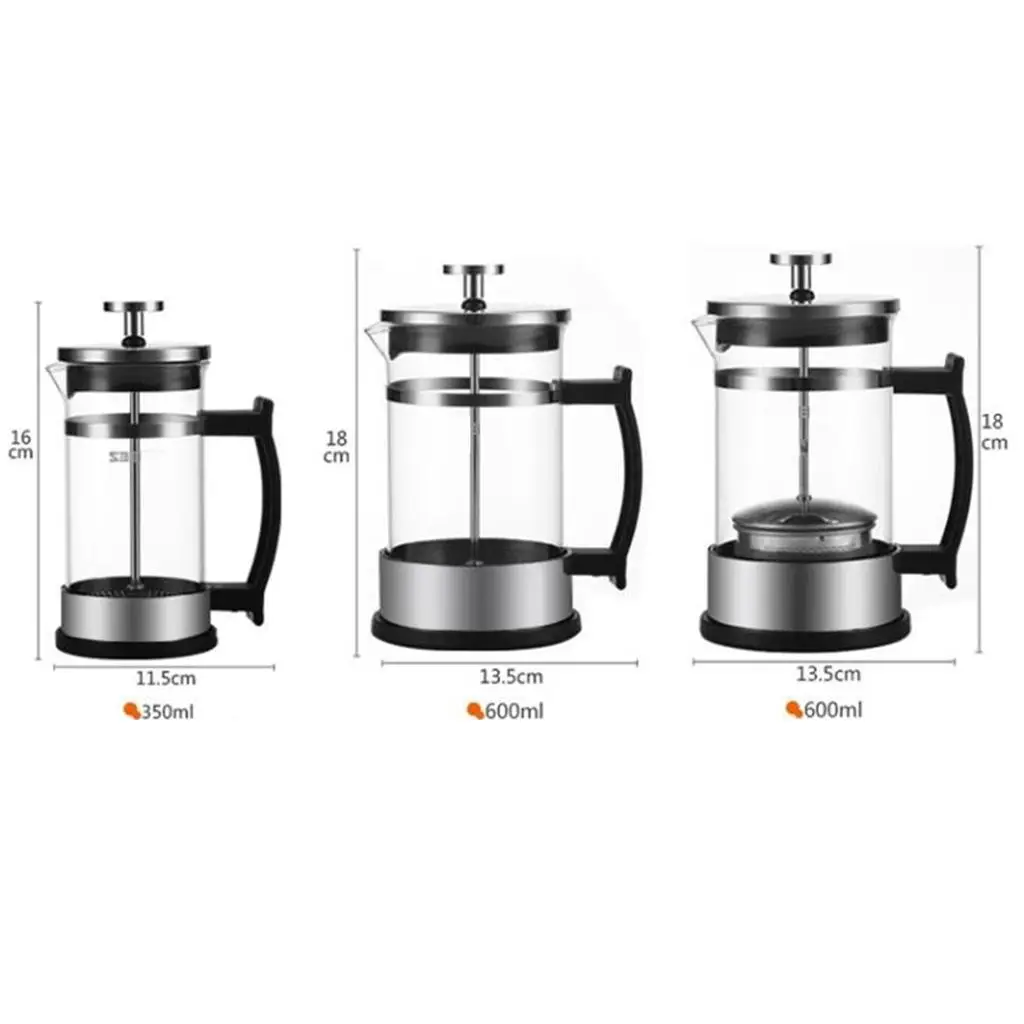 Stainless Glass French Press Espresso Coffee Maker Carafe 350ml 12oz Silver
