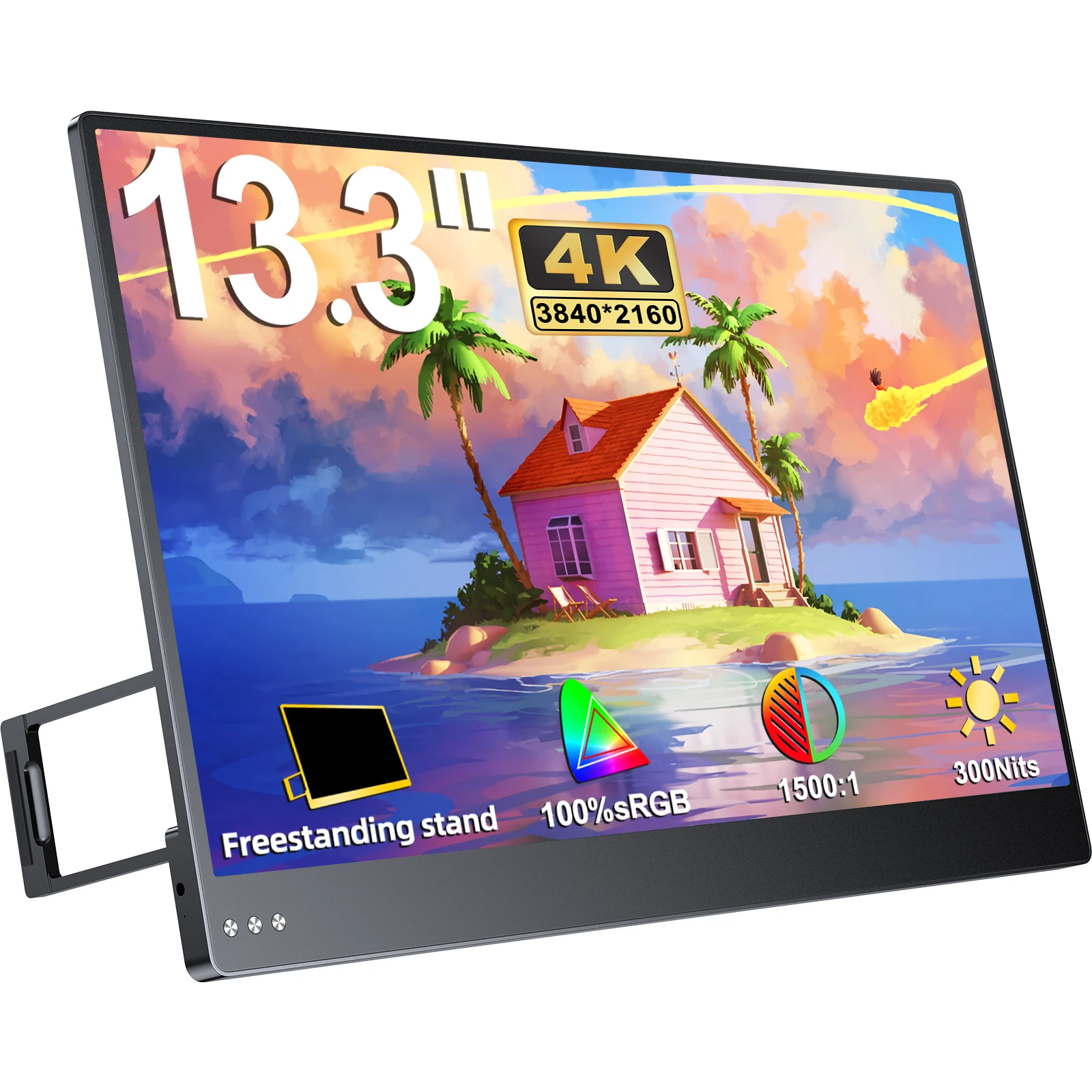 Cdisplay 13.3" 4K Portable Monitor UHD 16:9 IPS Screen VESA Holes and Back Brackets Extended Display for Switch PS4 PS5 Xbox