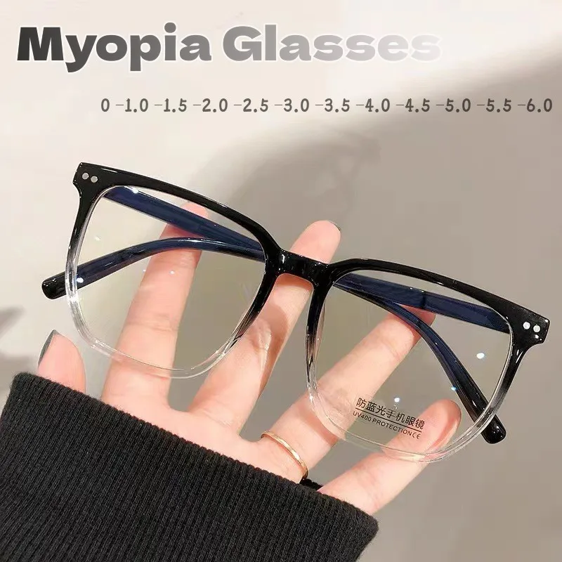 

Women's Large Frame Myopia Glasses Unisex Blue Light Blocking New Trendy Square Minus Diopter Eyeglasses Fashion Eyewear