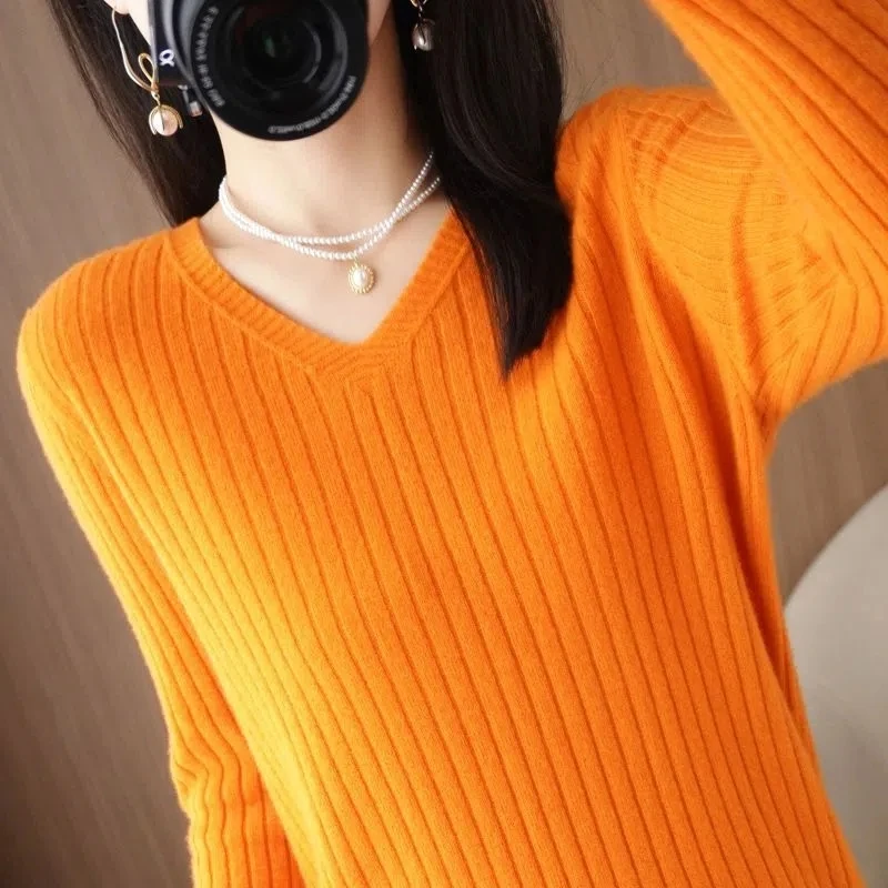 

V Neck Sweater Woman 2022 Winter Autumn Y2K Soft Knit Long Sleeve Sweaters Korean Fashion Slim Black Pullover Basic Top Knitwear