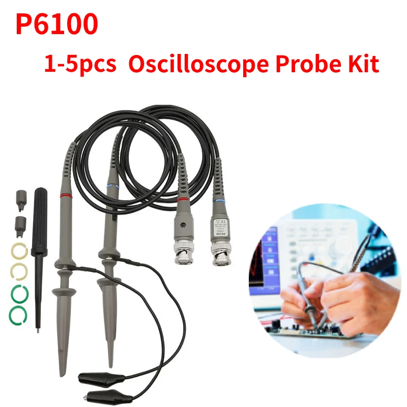 P6100 BNC Oscilloscope Probe Kit 100MHz Oscilloscope Clip Probe Cable 2