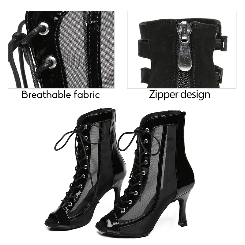 DKZSYIM Woman Dance Shoes Black Girls Ballroom High Top Dance Boots Ladies Custom Heels 5cm-11cm Latin Salsa Tango Dancing Shoes 3