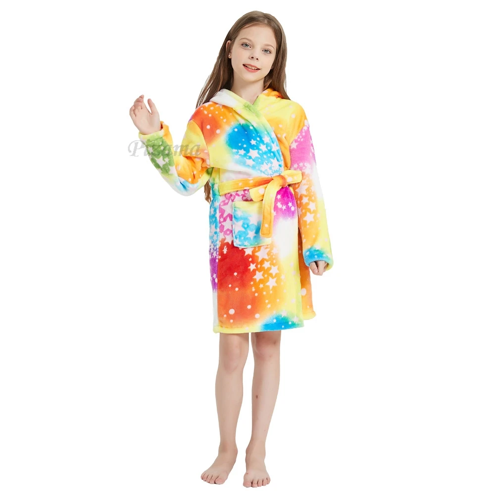 Bath Robes Kids Pijama Nina Invierno Pijama Infantil Meninas Winter Warm Flannel Unicorn Kigurumi Pajamas Children's Bathrobes