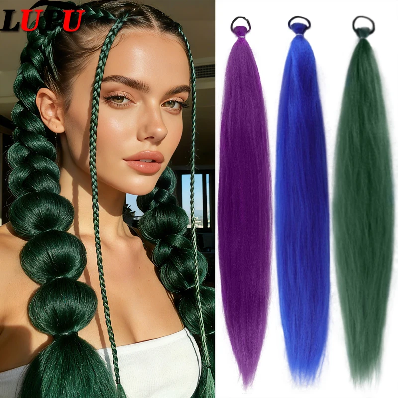 Synthetic 1Pcs Straight Ponytail With Elastic Hair Tie Colorful Braiding Ponytail Hair Extensions Hair Accessories For Women