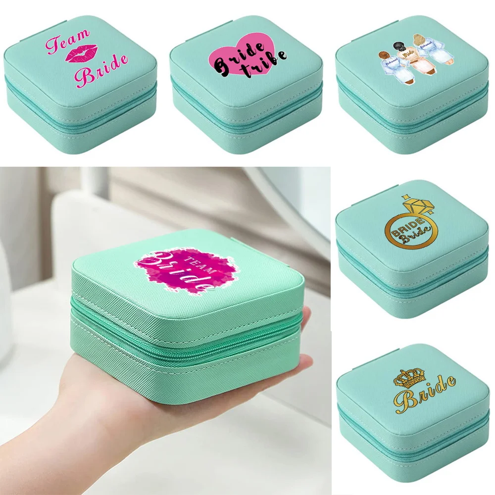 Green Travel Jewelry Storage Box Fashion Bride Pattern Print Ladies Hand Leather Box 1pcs Single Layer Classic Pure Storage Box green leather jewelry storage box 1pcs single layer fashion floral pattern print ladies travel handbag classic pure storage box