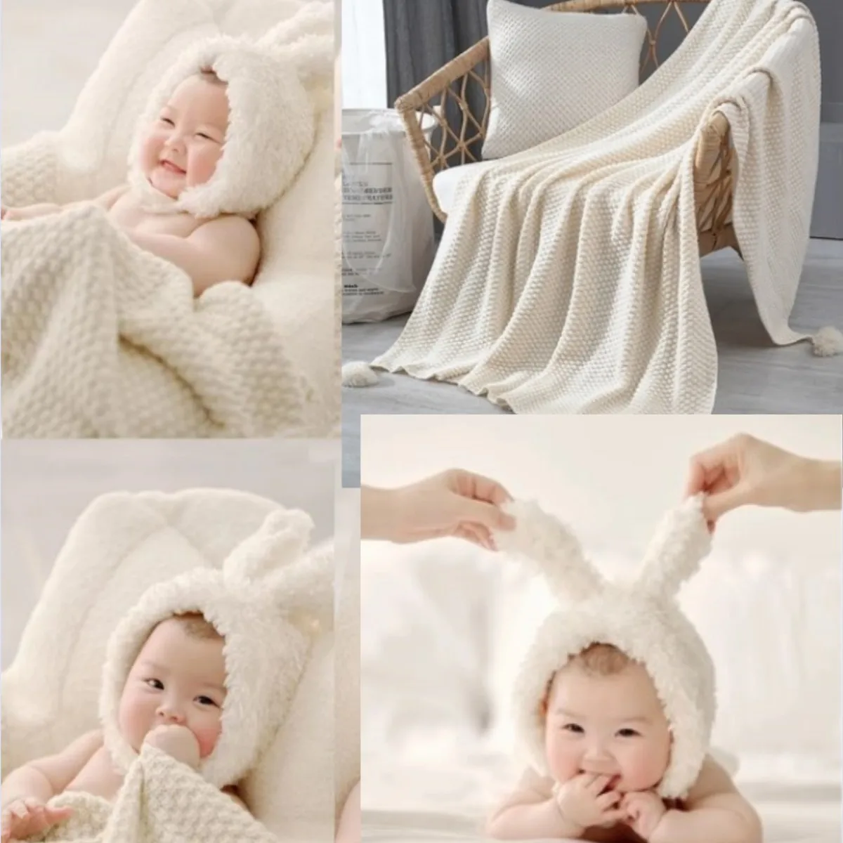 Baby Photography Props Cute White Rabbit Hat Infant Photo Background Shooting Accessories Hundred Days Baby Photoshoot