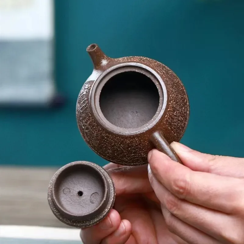 90ml Yixing Purple Clay Teapots Raw Ore Stone Scoop Tea Pot Handmade Customized Tea Infuser Chinese Filter Beauty Teaware