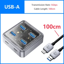 ORICO High-Speed 4-Port USB Hub with USB-A and Type-C Slots (5Gbps USB-A 100cm)