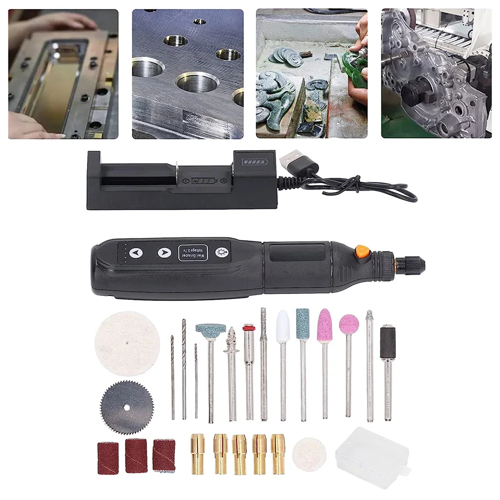 

USB Cordless Electric Drill Grinder Rechargeable Removable Battery Engraving Woodworking LED 5 Speed Rotary Tool Engraver