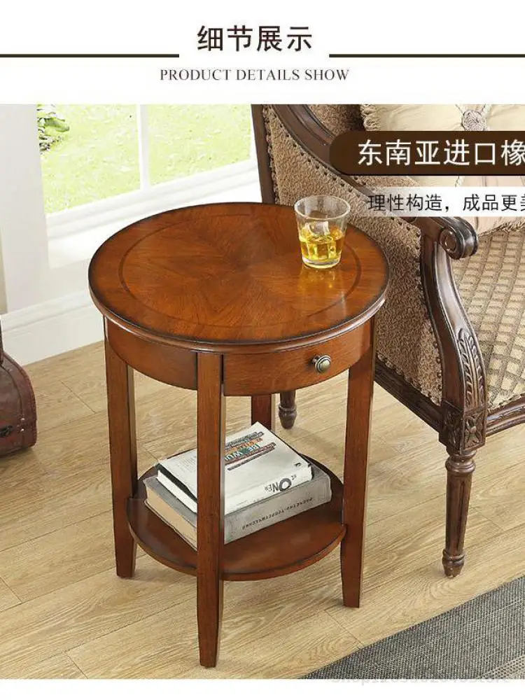 American Style Small Round Table Simple Corner Table Living Room Side Sofa Side Cabinet Coffee Mini Small Round