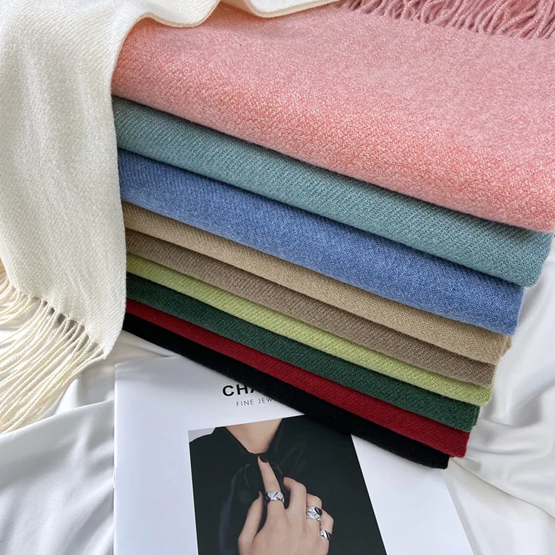

Thick Warm Winter Long Scarf Solid Color Women Cashmere Pashmina Shawl Lady Wrap Tassel Scarves Knitted Lady Foulard Blanket