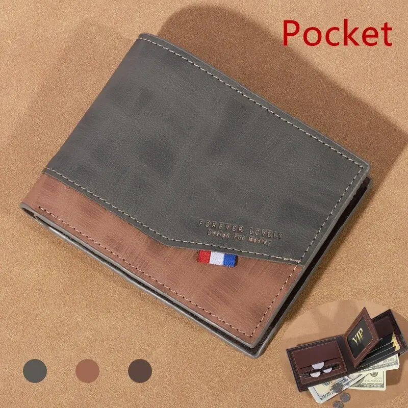 Men's Vintage High-Capacity Leather Coin Wallet with Multiple Photo Slots