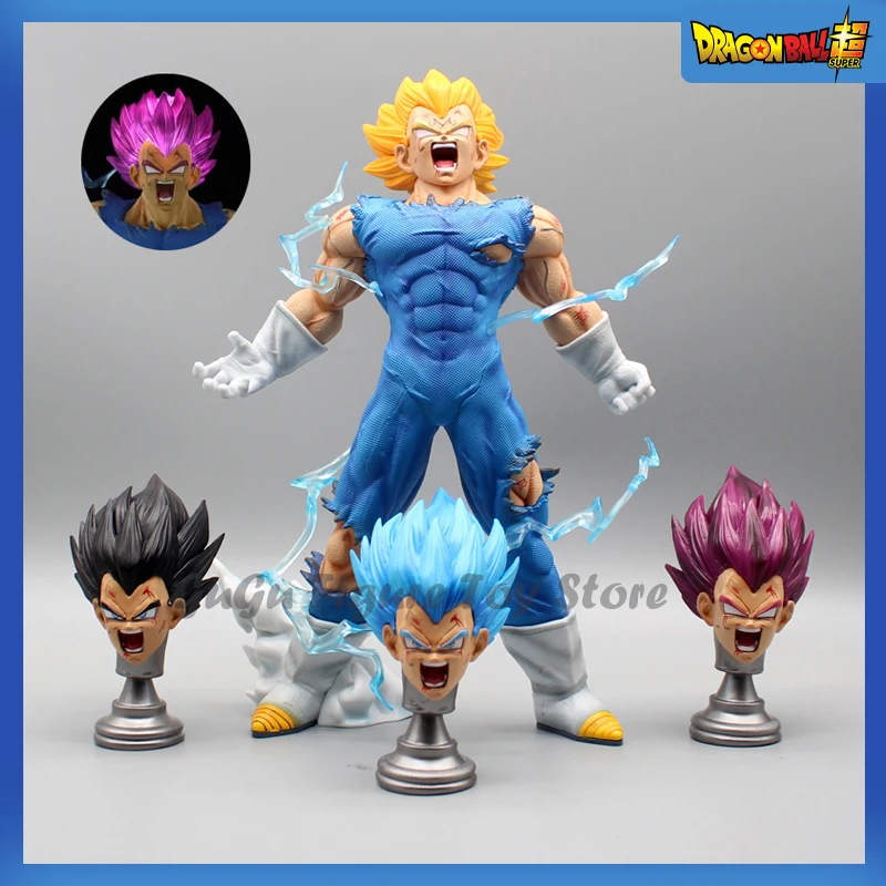 Figurine Dragon Ball Super Majin Vegeta 27cm, 4 Têtes Avec Lumière