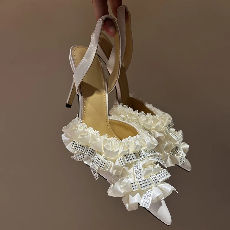 

Новинка весны 2024, босоножки на высоком каблуке со стразами и острым носком, Женская Классическая обувь