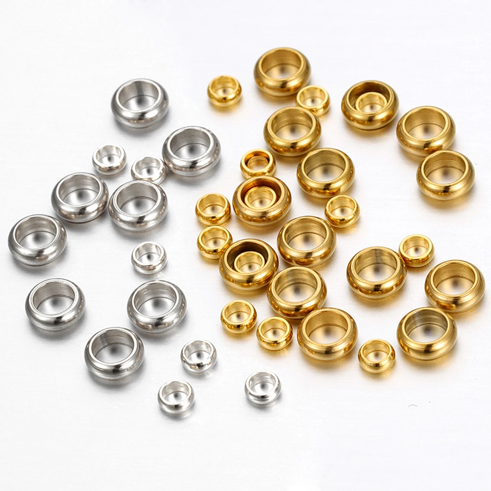 50 stücke Gold Farbe Edelstahl Runde Stopper Spacer Perlen Crimp End Perlen für DIY Halskette Schmuck Machen Liefert Großhandel