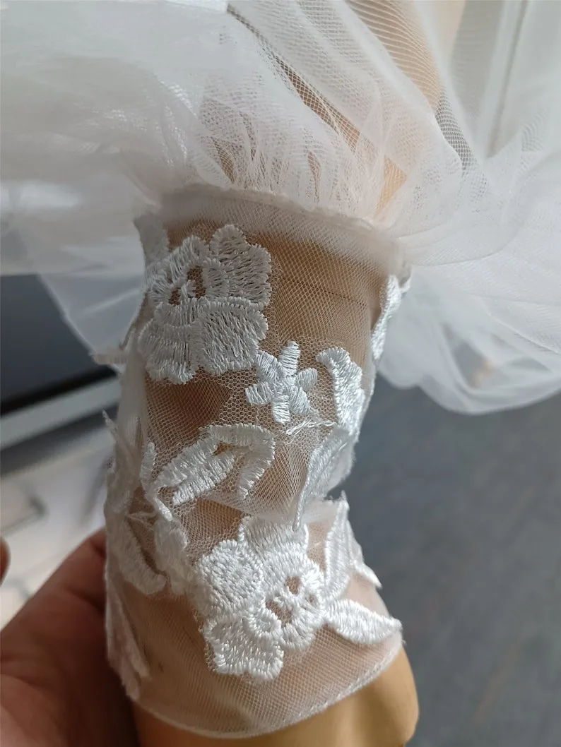 Wedding Sleeves Gloves Lace Applique Removable Tulle Puffy Long
