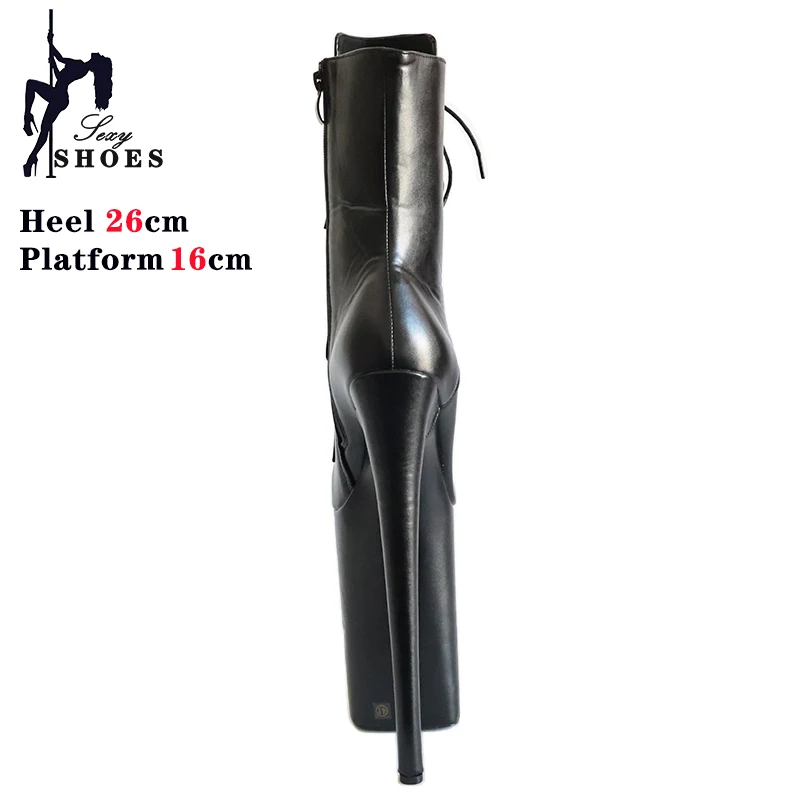 New 26cm/10inchs Super High Heels Women's Boots Stiletto Matte Black Patent Leather Zipper Ankle Boot Pole Dance Striptease Shoe