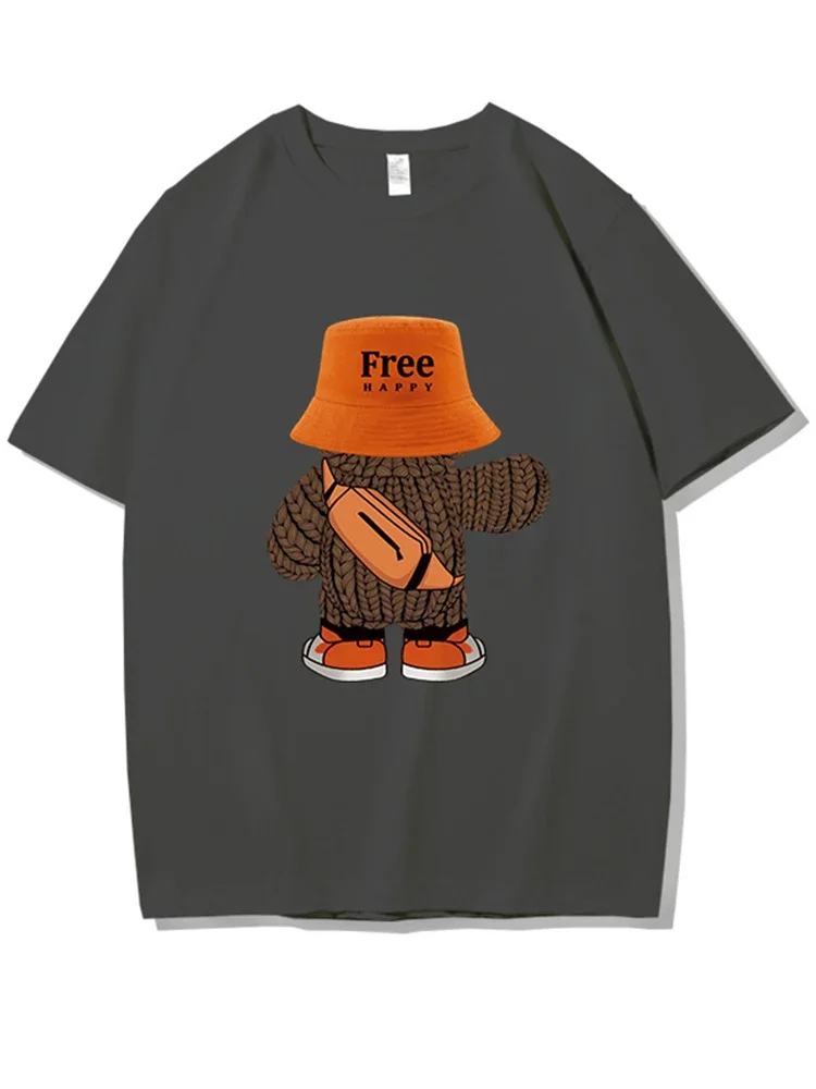 thumbnail image 1 of Nuevas camisetas gráficas Happy Bear gratis para hombre, camisetas casuales de manga corta de algodón de gran tamaño, camisetas de verano Y2K para hombre, 1 of 5