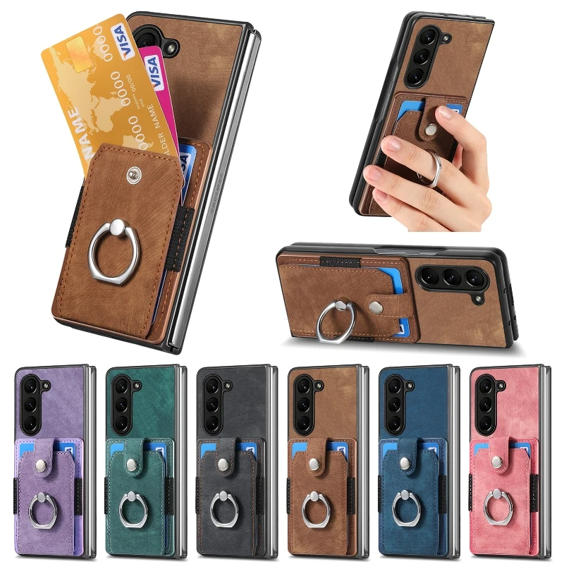 

360 ° Rotation Finger Ring Folding Cover Phone Case For Samsung Galaxy Z Fold 5 4 Solid Color Wallet Card Flip Phone Cover