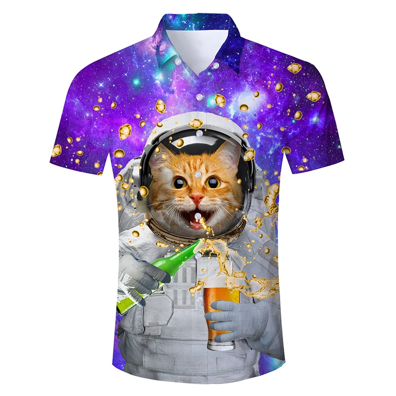 thumbnail image 1 of Camisas hawaianas de verano para hombre, camisa de playa con estampado 3D de gato divertido, camisa informal de manga corta con botones, vestido Aloha, ropa, 1 of 4