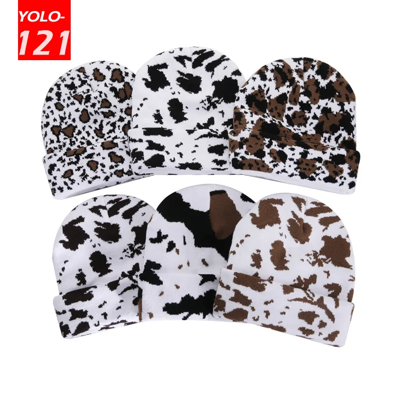 

Winter Beanie Hat Men Women Punk Knitted Hats Cute Leopard Print Warm Beanies Cow Pattern Woolen Skullies Hat Casual Bonnets