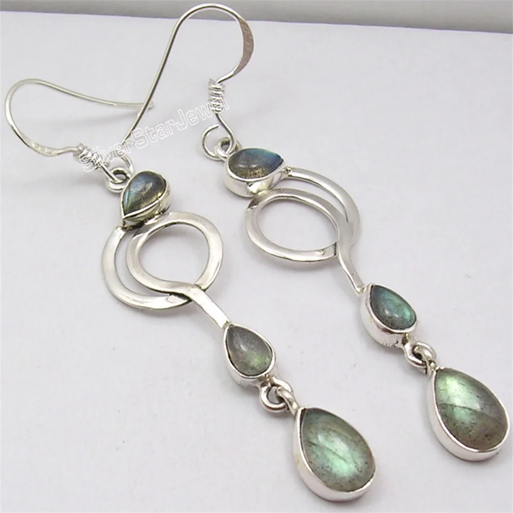 Many Color Ethnic Semi-precious Stone Dangle Earring 2.4 Inch