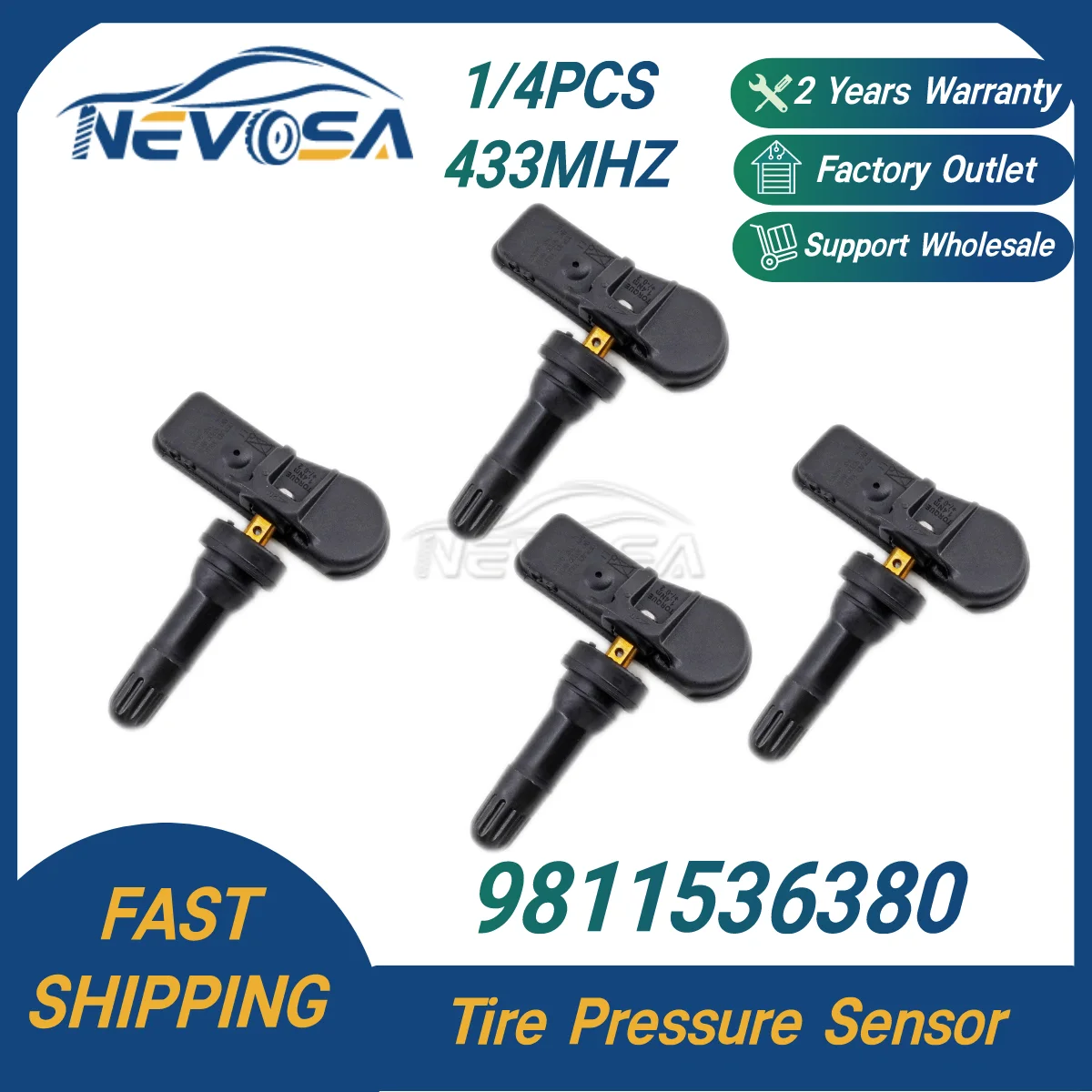 

Nevosa TPMS 9811536380 9802003680 433MHz Car Tire Pressure Monitor Sensor For Citroen Berlingo C4 C5 C8 C-Elysee Peugeot RCZ DS