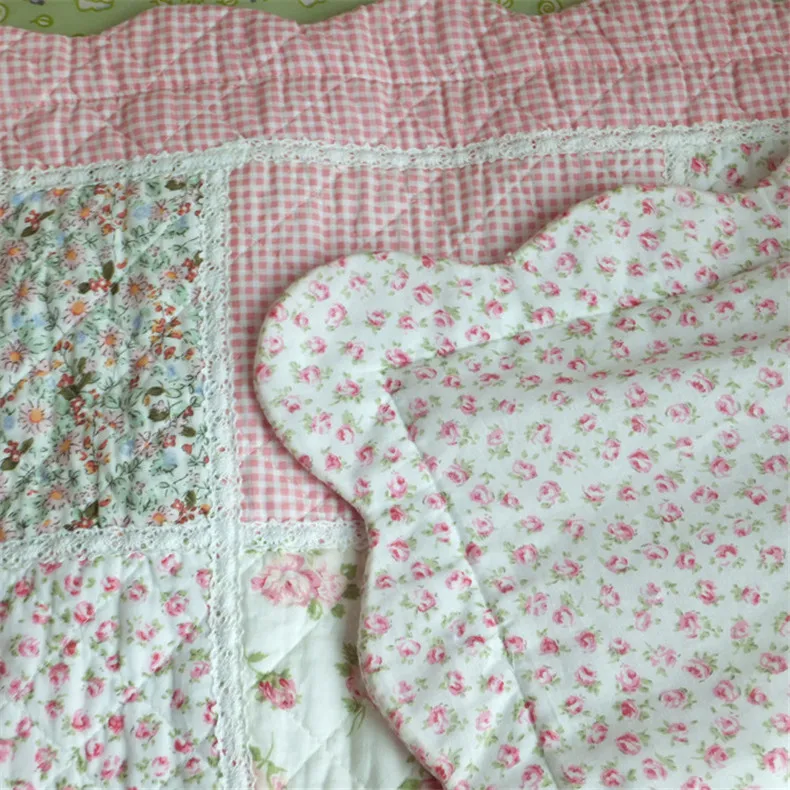 Patchwork-Kissenbezug aus 100 % Baumwolle, dekorative Kissenbezüge für Zuhause, rosa Blumen-Kissenbezug, Vintage-Stil, Shabby-Chic, gesteppter Kissenbezug – Detail 7