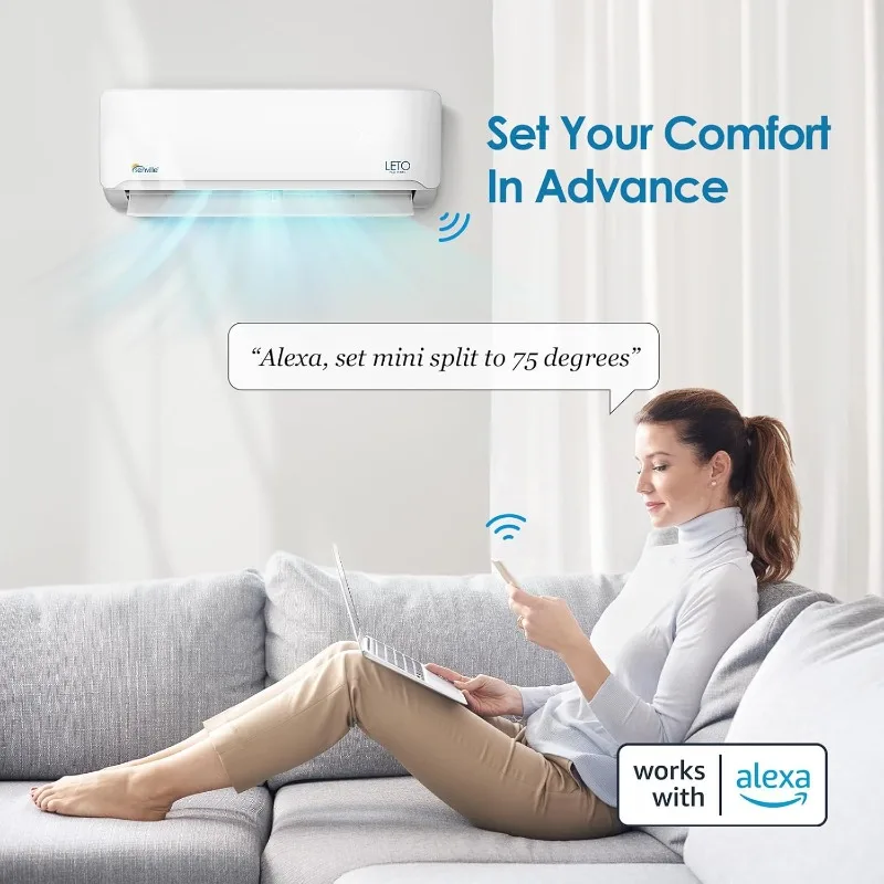 Senville LETO Series Mini Split Air Conditioner Heat Pump, 18000 BTU 208/230V, Inverter, Works with Alexa,SEER2 19,1.5 Ton,White 2