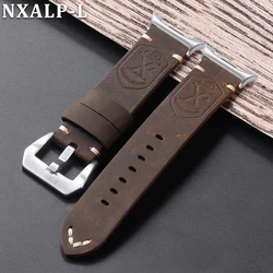 Handmade First Layer Cowhide Leather Watch Band Bracelet - 46mm (B - Brown - Silver)