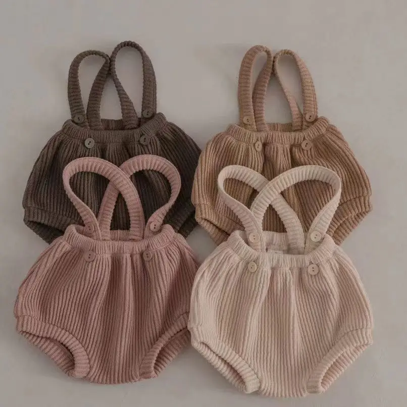 Baby shorts baby solid lace overalls newborn sleeveless knitted bodysuit boy girl strap shorts infant casual clothes 0-24M