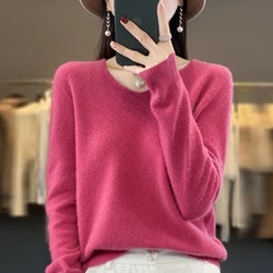 Women's 100% Pure Wool Cashmere V-Neck Sweater - Cozy Knit Top - XXL (Rose Red)