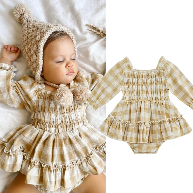 Focusnorm Lovely Baby Girls Romper Dress 024m Ruffles Long Sleeve