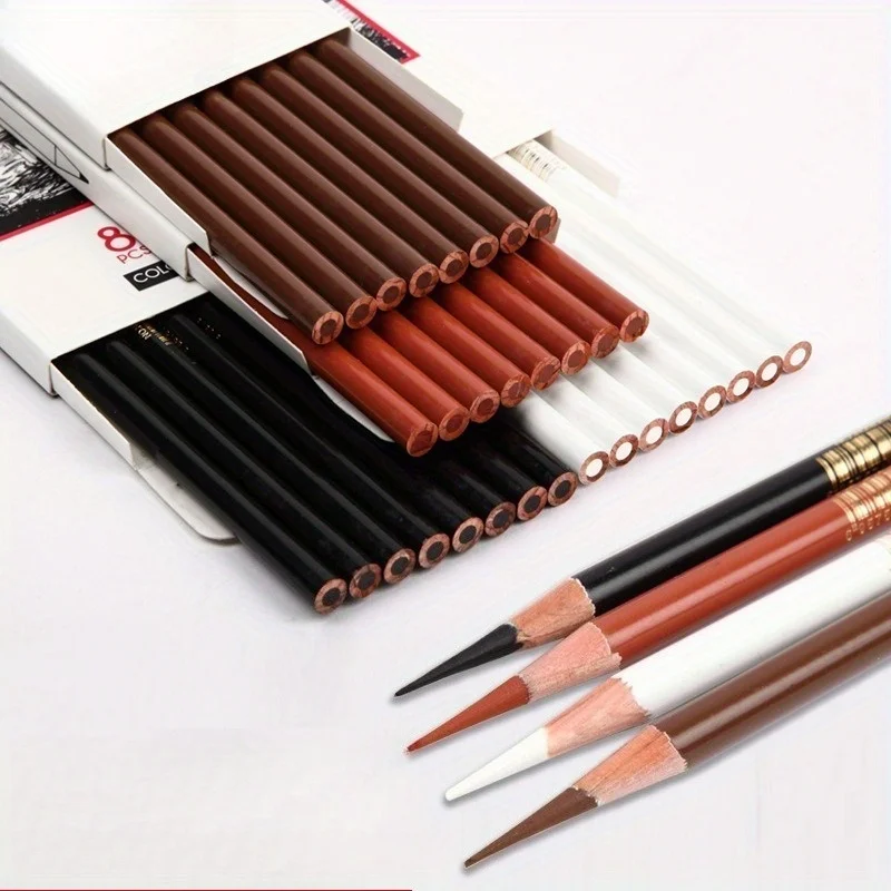 전문가용 숯 드로잉 세트 - 컬러 및 흰색 숯 연필 + 아티스트, 스케치, 인물화용 블렌딩 스틱