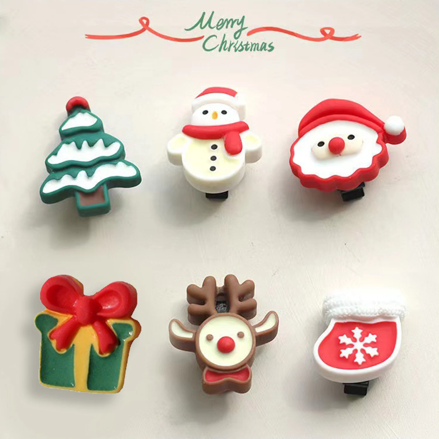 

6PCS Children Cute Christmas Mini Hair Clips For Women Santa Claus Snowman Deer Resin Metal BB Hairpins Hair Accessories