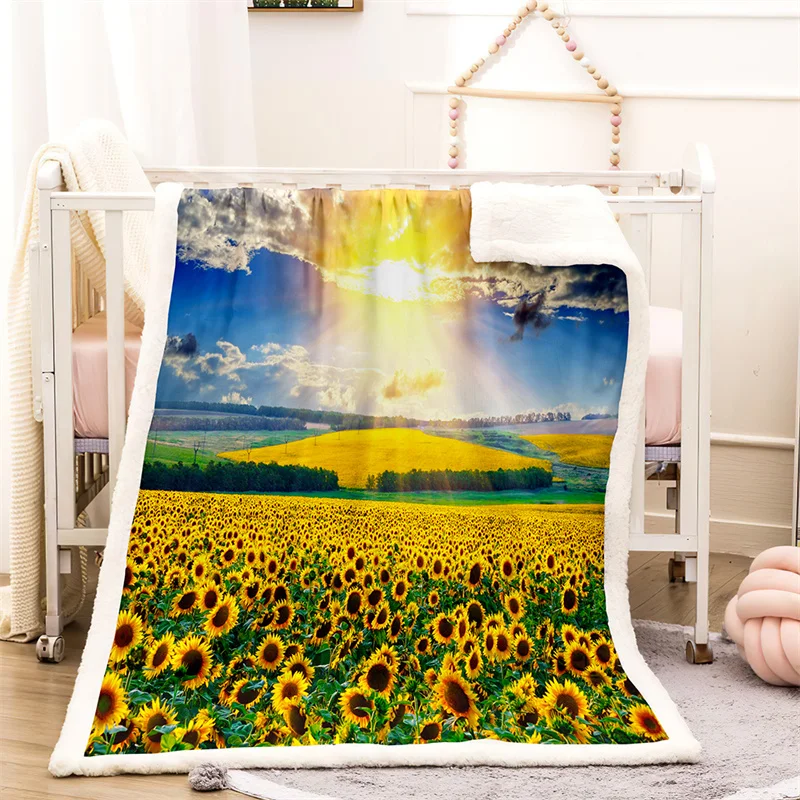 

Sunflower pattern winter home thick blanket front polyester back cashmere travel adult and children custom blanket sofa warm