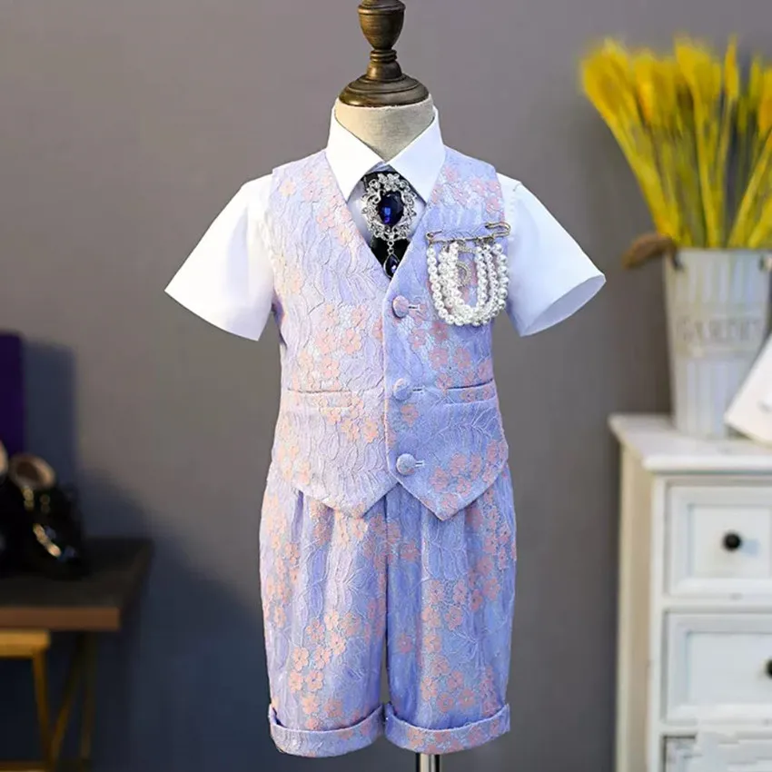 Großhandel Kinder Formelle Kleidung 5-teiliges Jungen Blazer Set Klassischer Stil Kinder Partyanzug A2311 Jungen Hochzeitsanzug