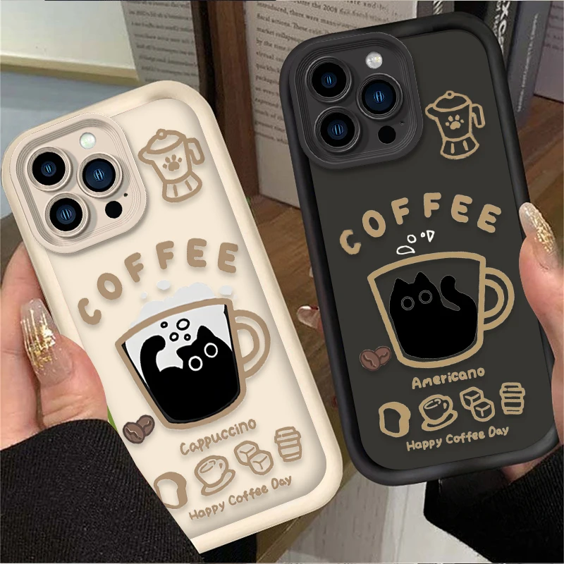 Charming Coffee Cat Design Phone Case